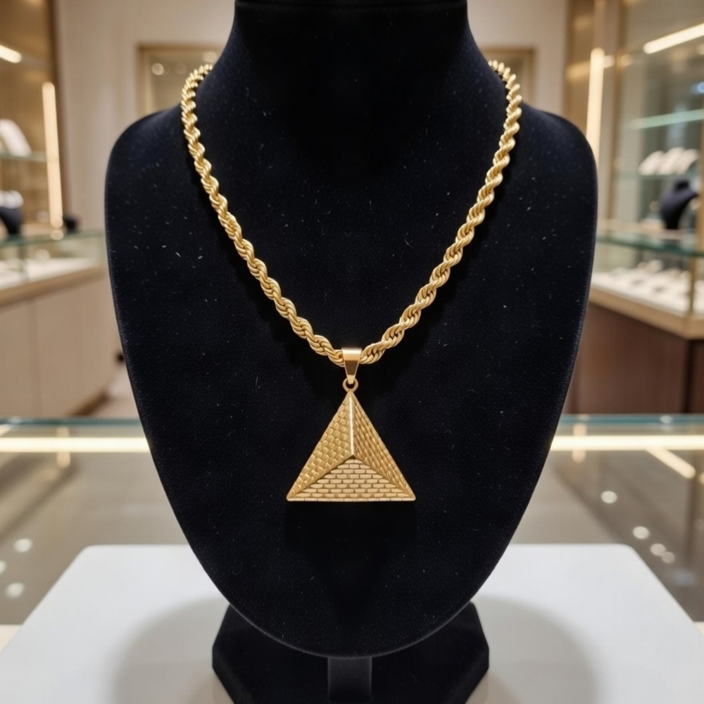 Gold Pyramid Pendant Necklace